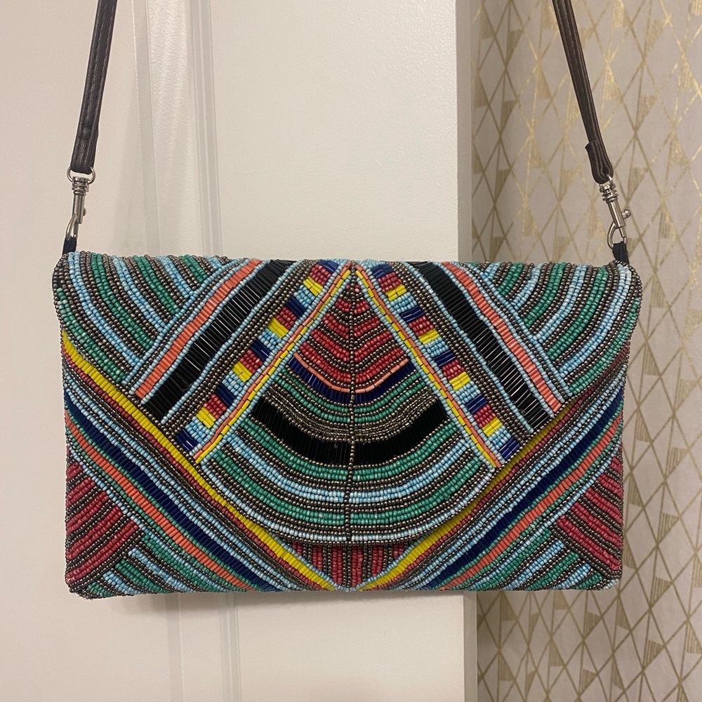 Beaded Multi-Color Geometric Crossbody Bag